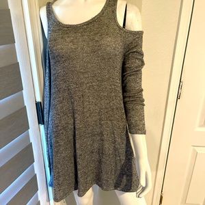 Womens lightweight top. Black with silver threading. Bare shoulders